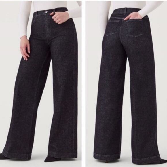 Spanx Pants Women's S Charcoal Wide Leg Denim Pull On Stretch Jeans 20521R EUC - Picture 1 of 11